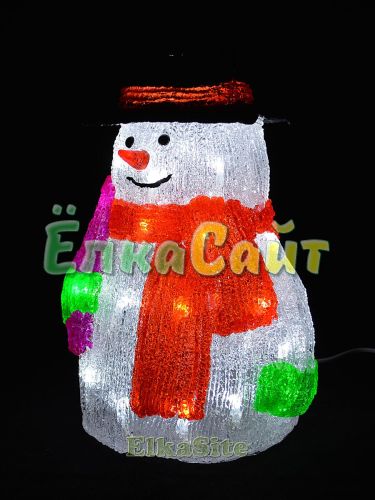 Светящийся Снеговик с Шарфом 30см., акриловый, холодные белые LED-огни - LN 14-014 WH фото 2