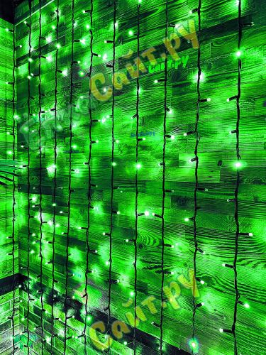 Светодиодный занавес уличный 2x10м. 1700 зелёных диодов статика, черный каучук - 21710H G IP65