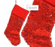 Носок для подарков с пайетками, 50 см., красный цвет - Tz 12231
